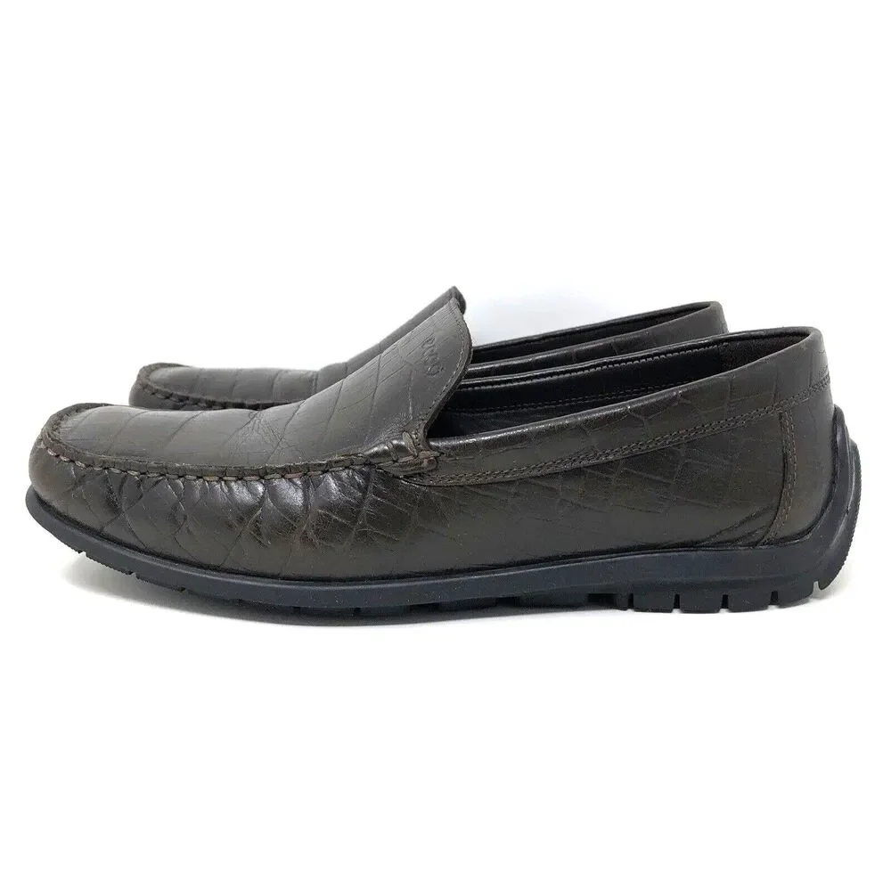 Ecco Leather Croc Embossed Driving Loafers Mens Size 7.5 Eu 41 Preppy Ivy League